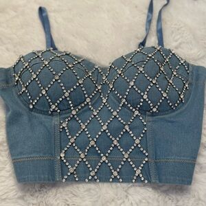 Rhinestone denim bustier